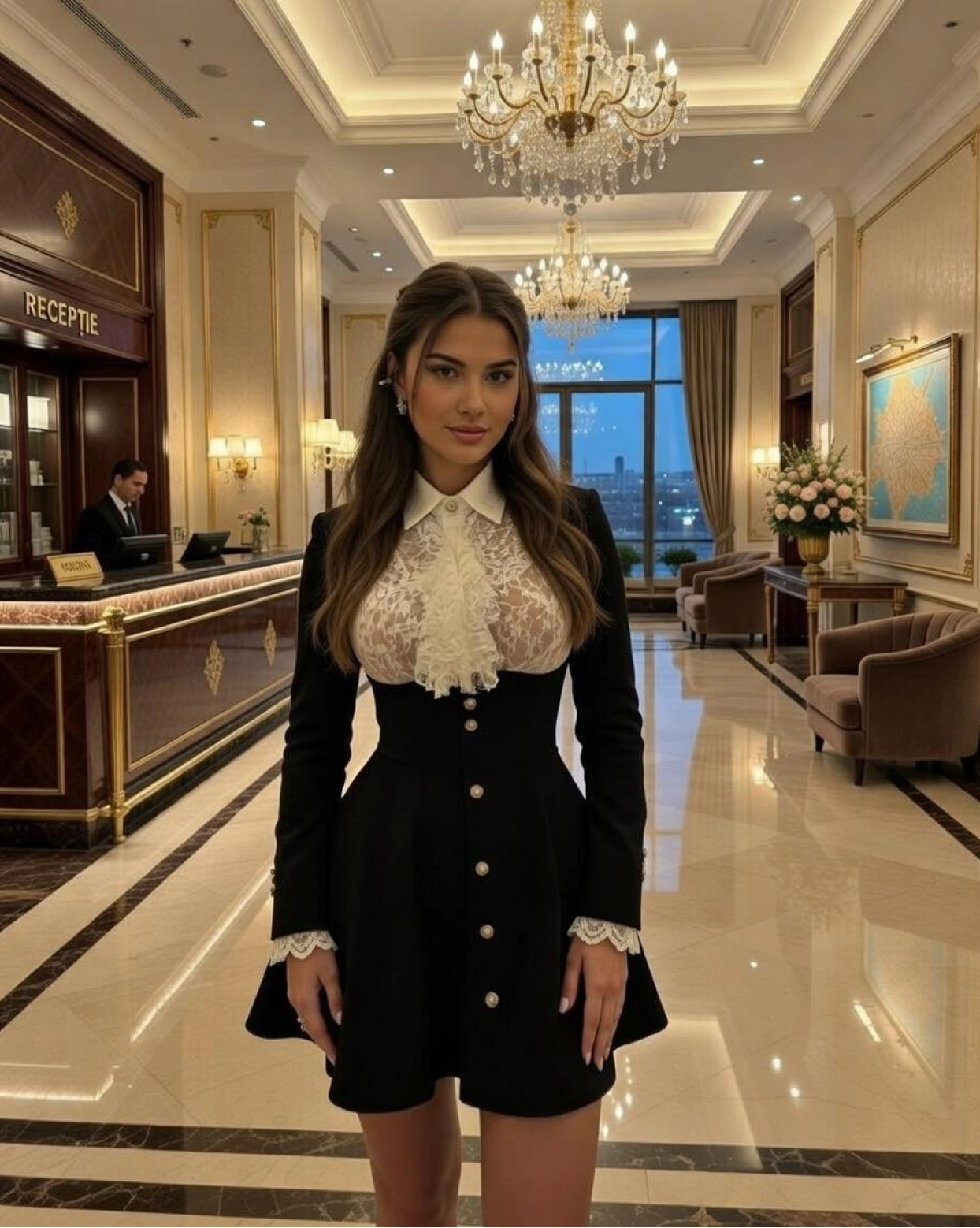 Rochie scurta Inna Negru cu bust din dantela