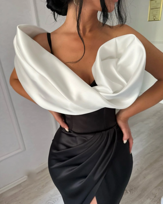 Rochia lunga Victorya Negru bust cu detaliu couture