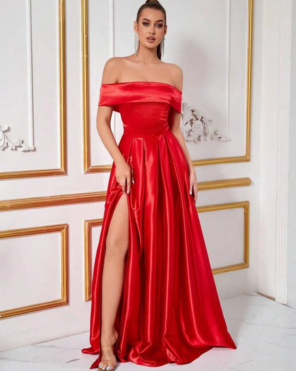 Rochie lunga Lia Rosu tafta elastica fermoar ascuns pe bust