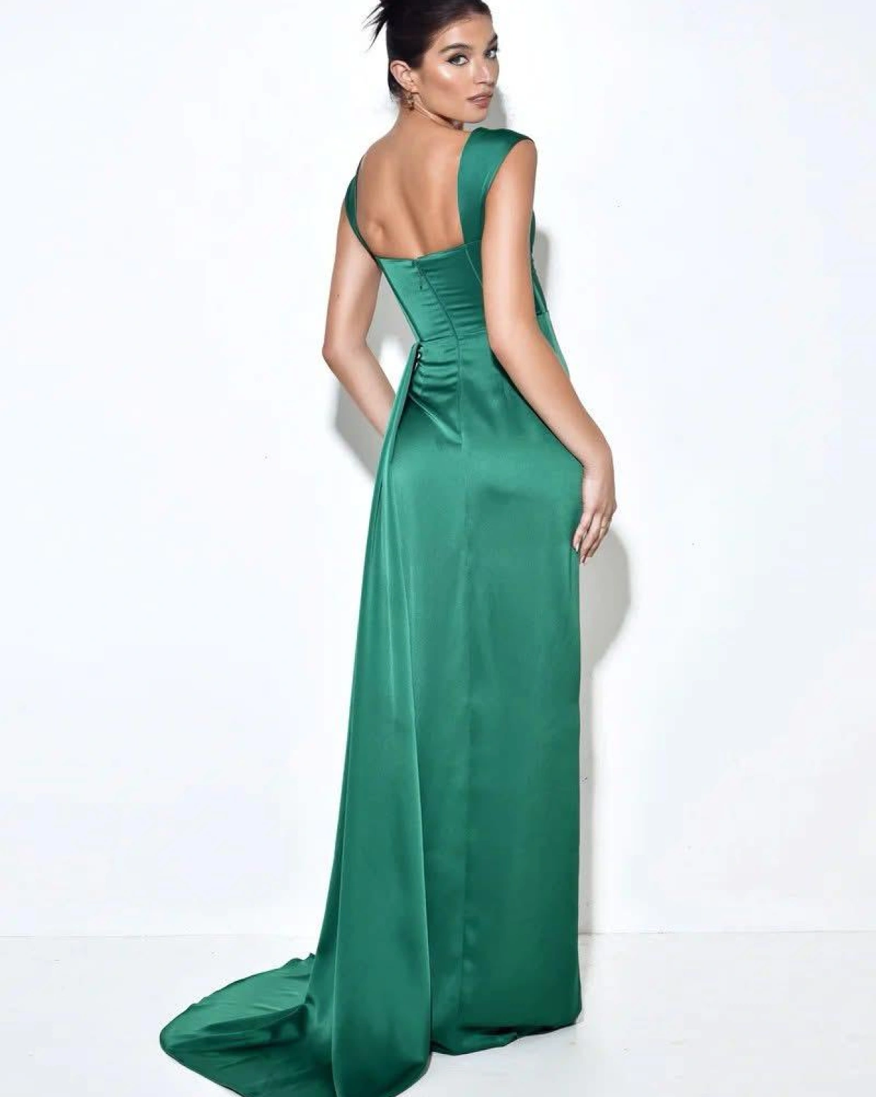 Rochie lunga Irish verde tafta elastica cambrata