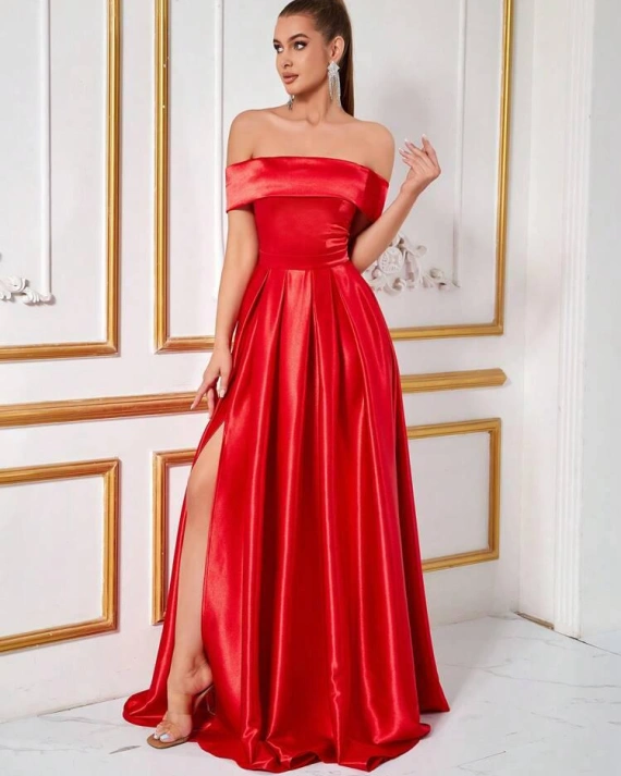 Rochie lunga Lia Rosu tafta elastica fermoar ascuns pe bust