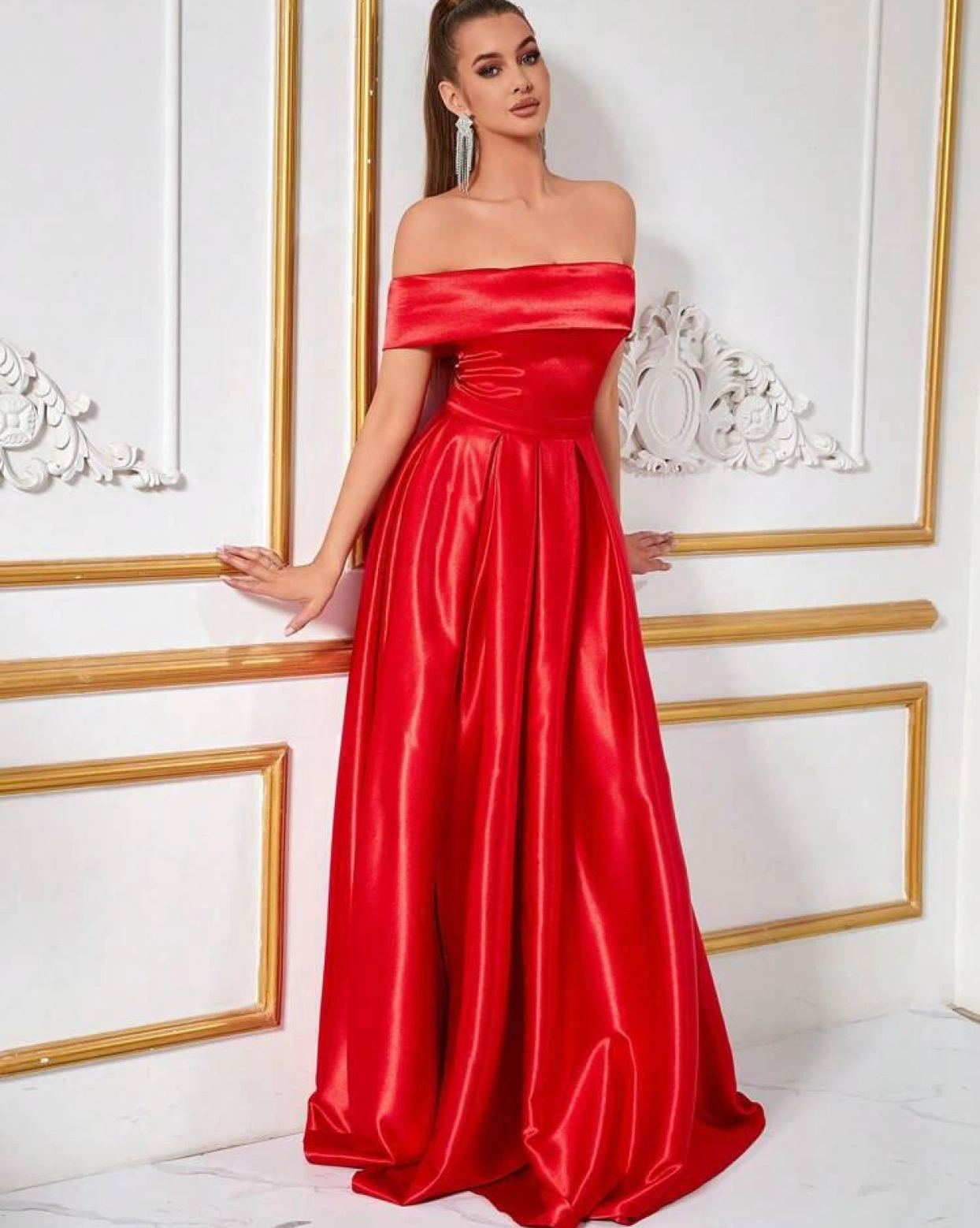 Rochie lunga Lia Rosu tafta elastica fermoar ascuns pe bust