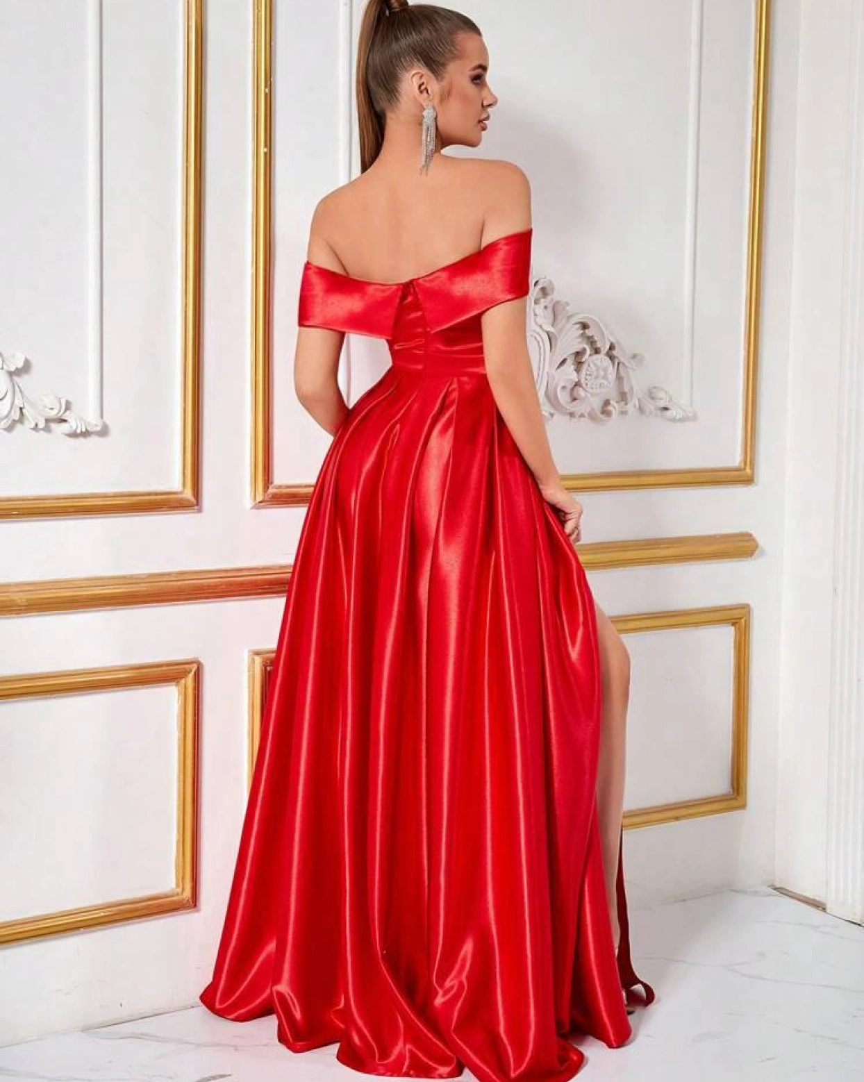 Rochie lunga Lia Rosu tafta elastica fermoar ascuns pe bust