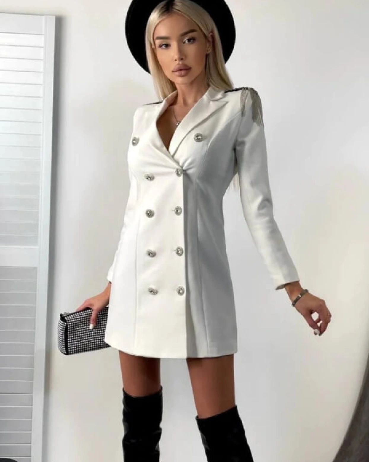 Rochie Sacou White scurta inchidere nasturi