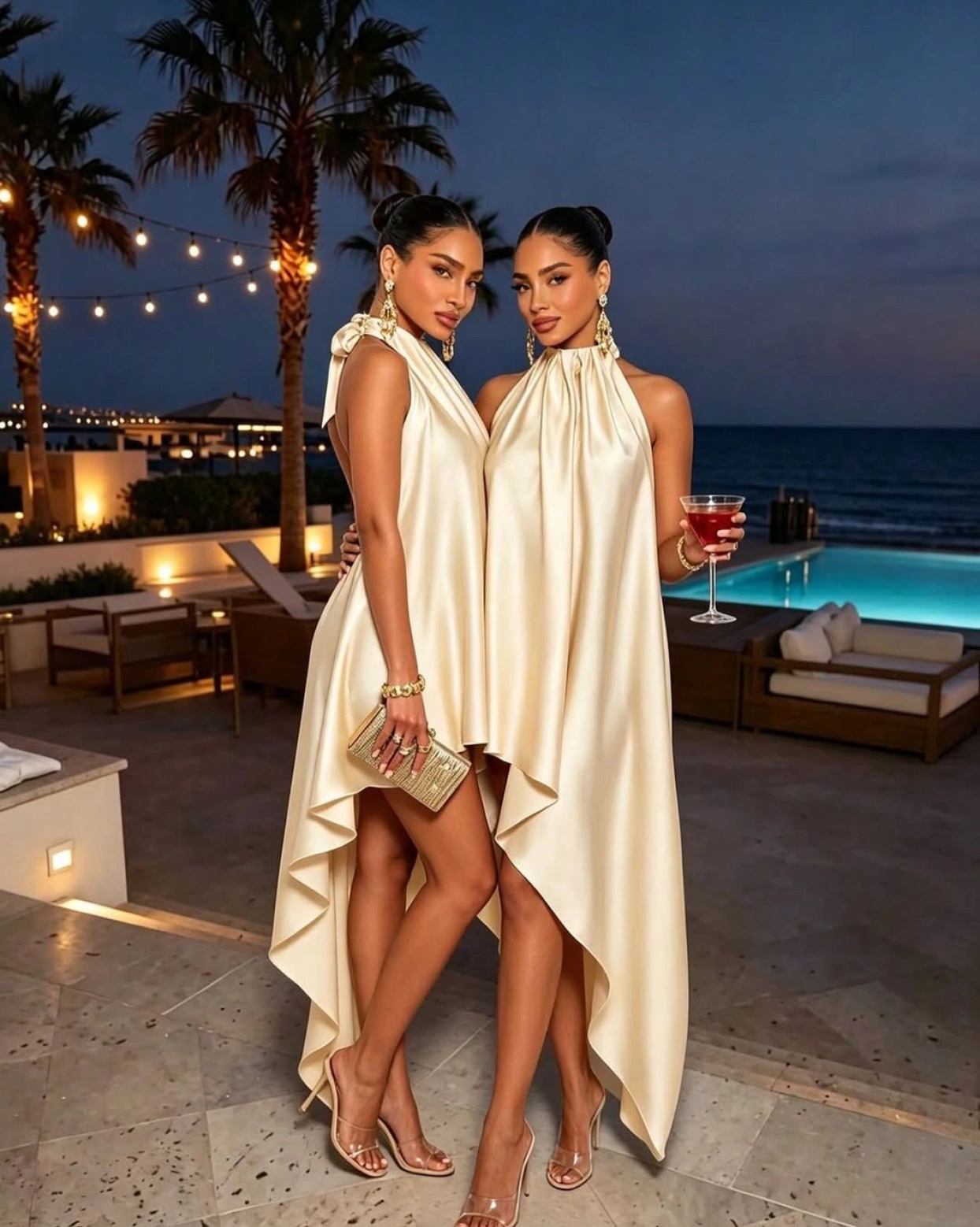 Rochie Havana Nude asimetrică cu guler înalt și trenă fluidă Rochie Havana Nude asimetrică cu guler înalt și trenă fluidă