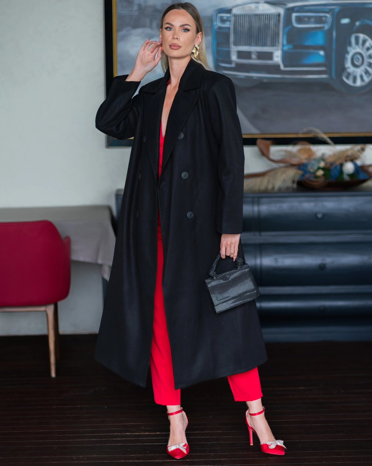 Palton Casual Negru inchidere cu nasturi captusit pe interior Palton Casual Negru inchidere cu nasturi captusit pe interior