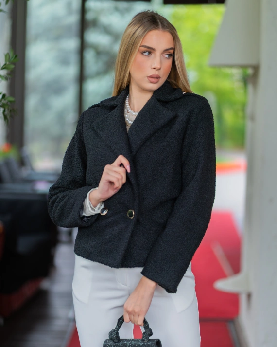 Jacheta Alma Negru inchidere cu nasturi captusit pe interior