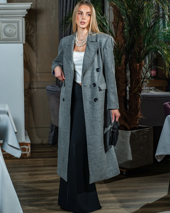 Palton Casual Gri inchidere cu nasturi captusit pe interior