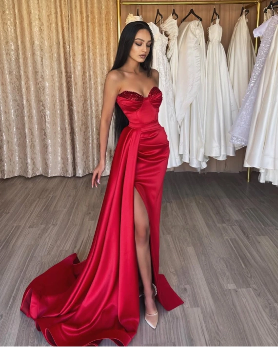 Rochie lunga Hermes Rosu tafta bust cupe cu paiete 