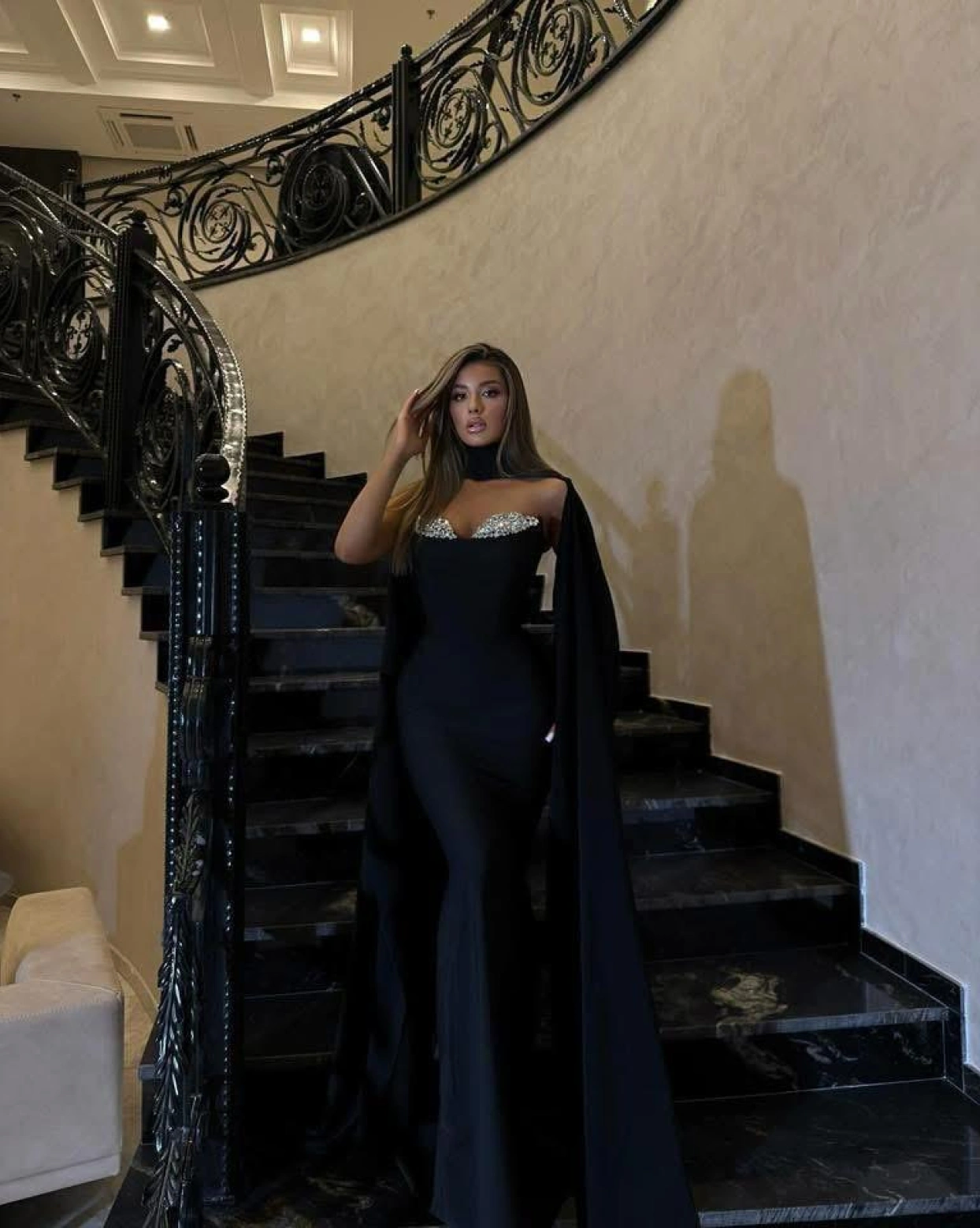 Rochia Dacianna Negru cu aplicatii din pietre pe bust