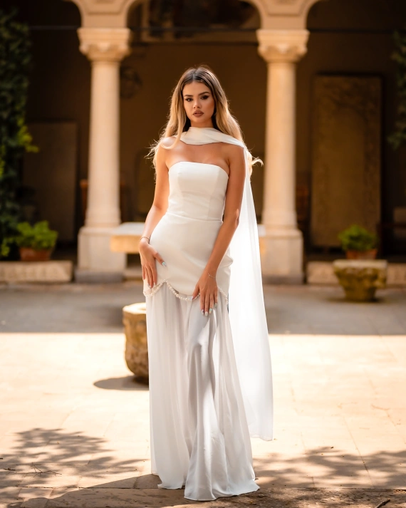 Rochie maxi Tulum top corset cu fusta Alba