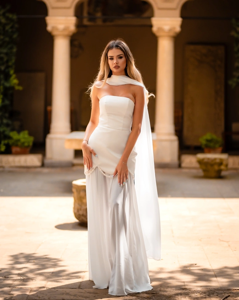 Rochie maxi Tulum top corset cu fusta Alba