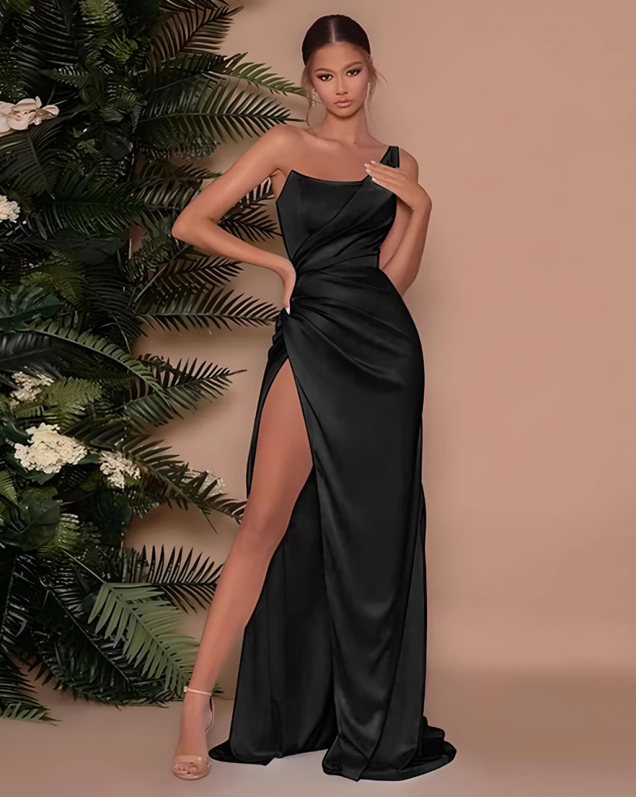 Rochie lunga Elise Negru cambrata tafta elastica