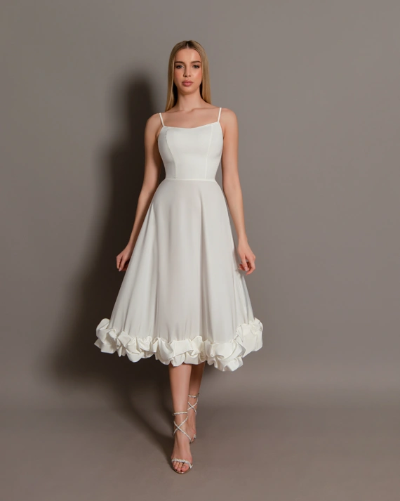 Rochie midi Juliana Alb bretele corset ajustabile