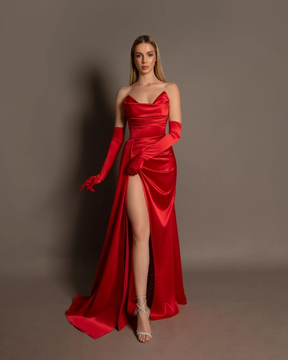 Rochie lunga Silvie Rosu tafta cambrata