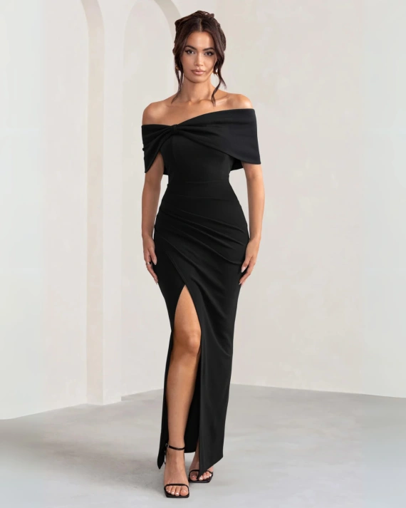 Rochie lunga Celline Negru cambrata 