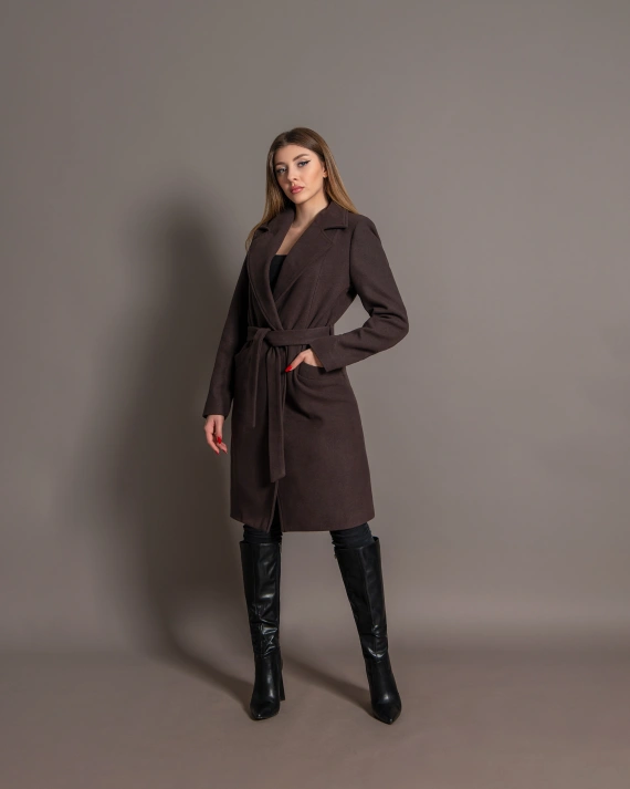 Palton Ema Dark-Coffee inchidere prin capse ascunse captusit la interior
