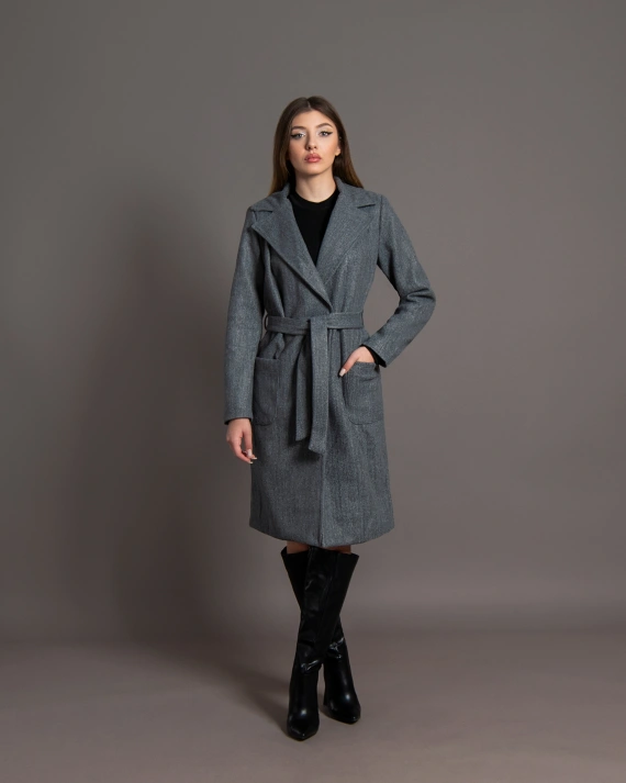 Palton Fiona Gri inchidere prin capse ascunse captusit pe interior