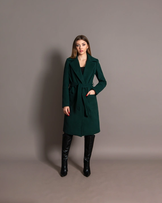 Palton Fiona Verde inchidere prin capse ascunse captusit pe interior