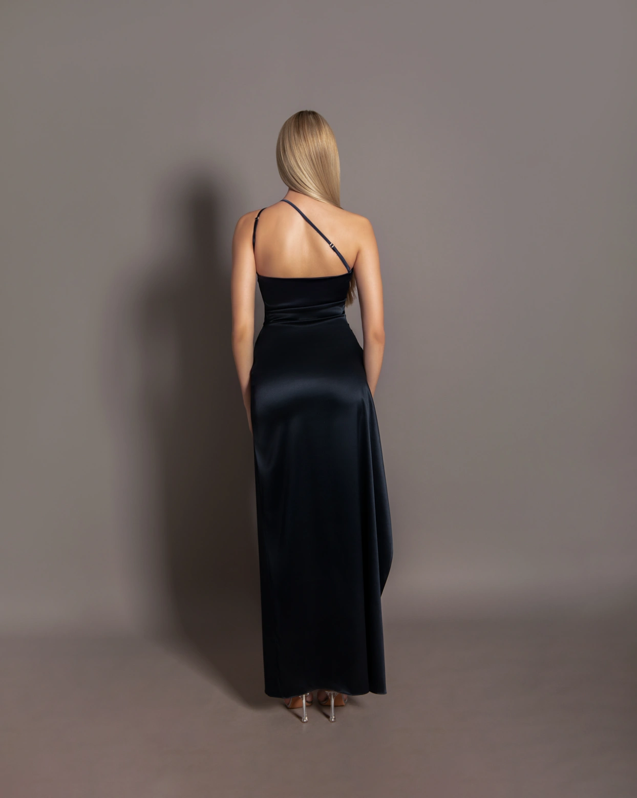 Rochie lunga Ariel Bleumarin tafta elastica mulata satinata