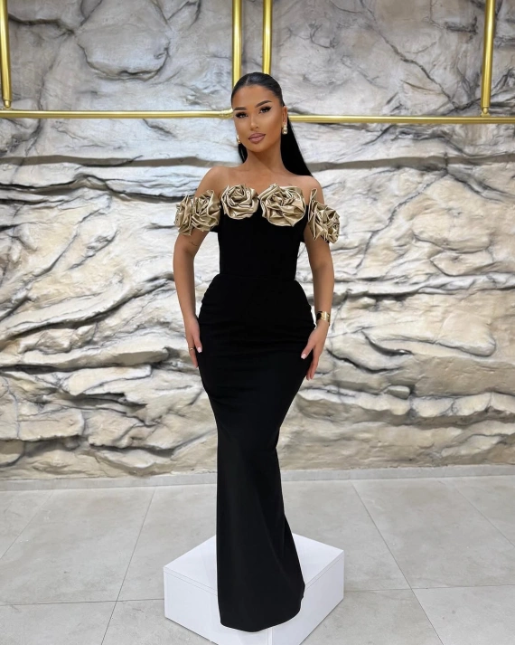 Rochie lunga Jessie flori gold bust