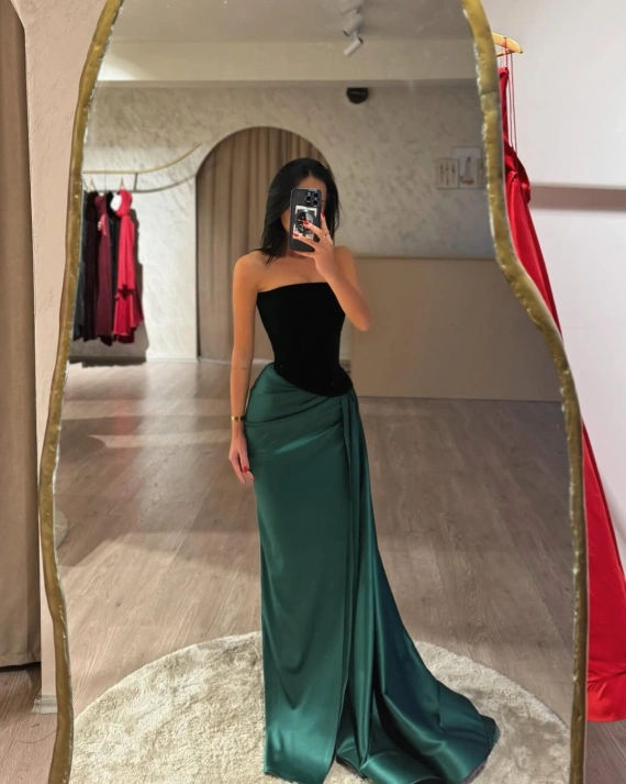 Rochie lunga Noemi din 2 piese verde 