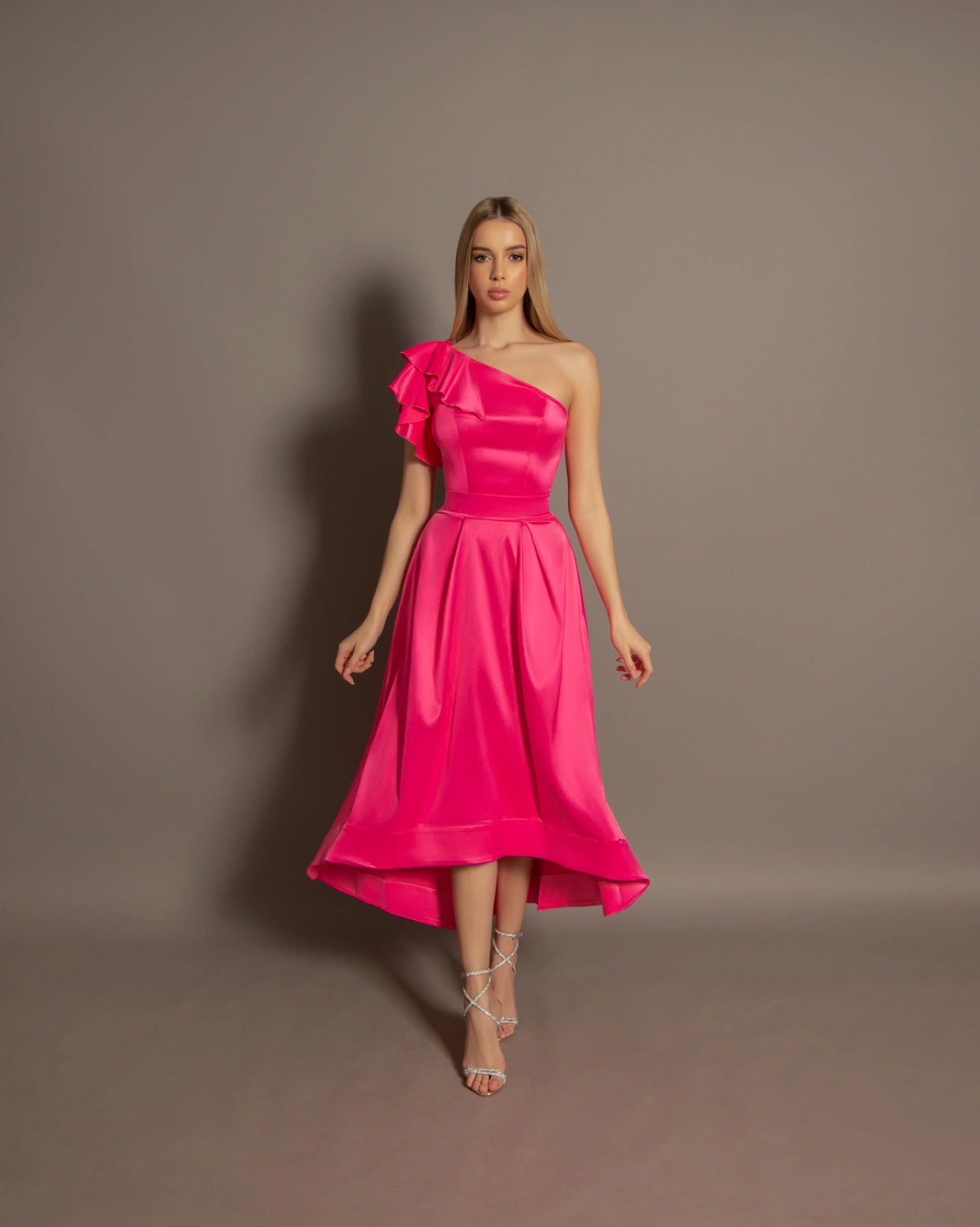 Rochie lunga Sienna Fuchsia tafta OUTLET