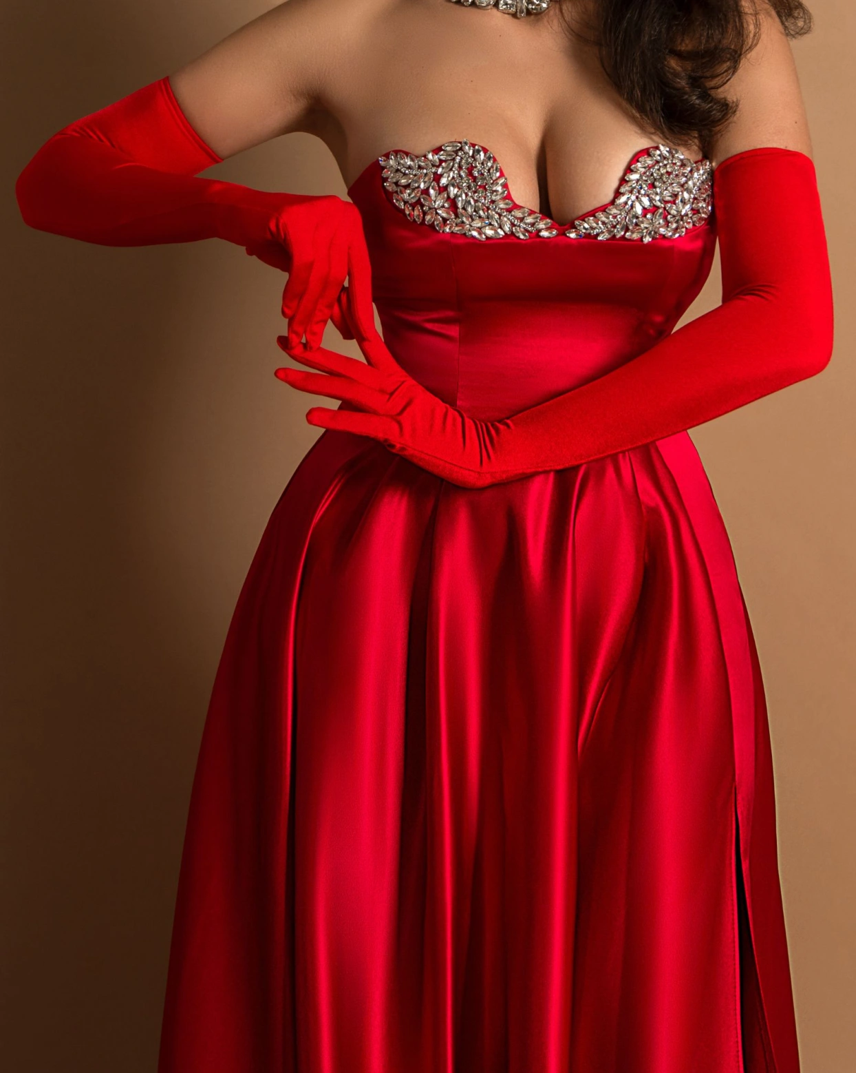 Manusi Lycra Satinata Rosu