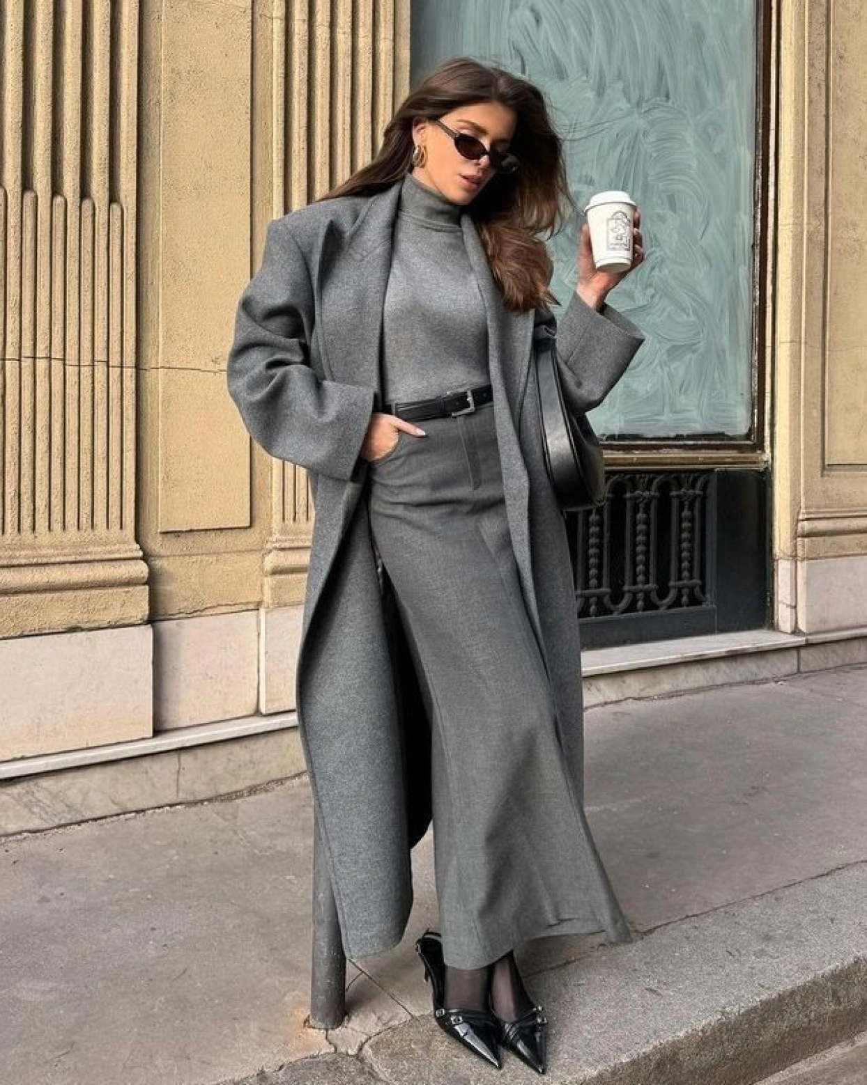 Palton Street Gri inchidere pe interior cu capse ascunse