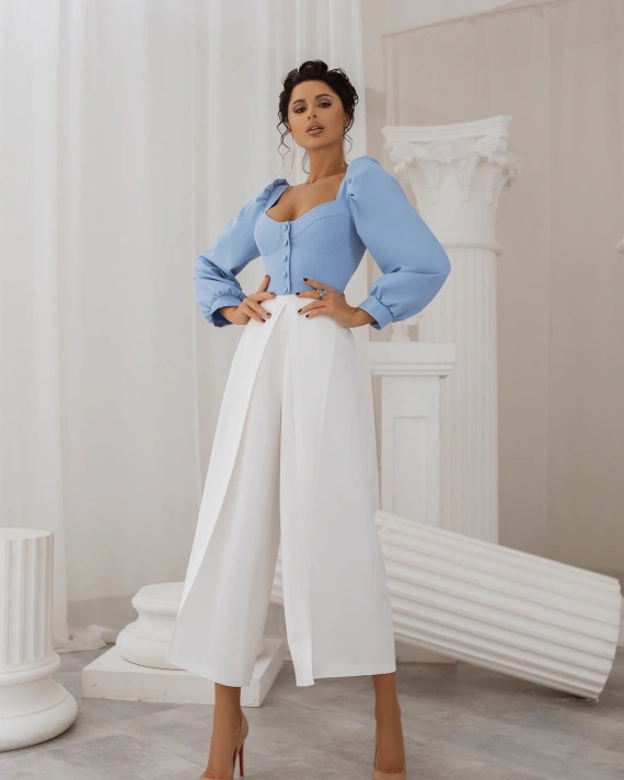 Pantaloni Talie Inalta Maha Alb