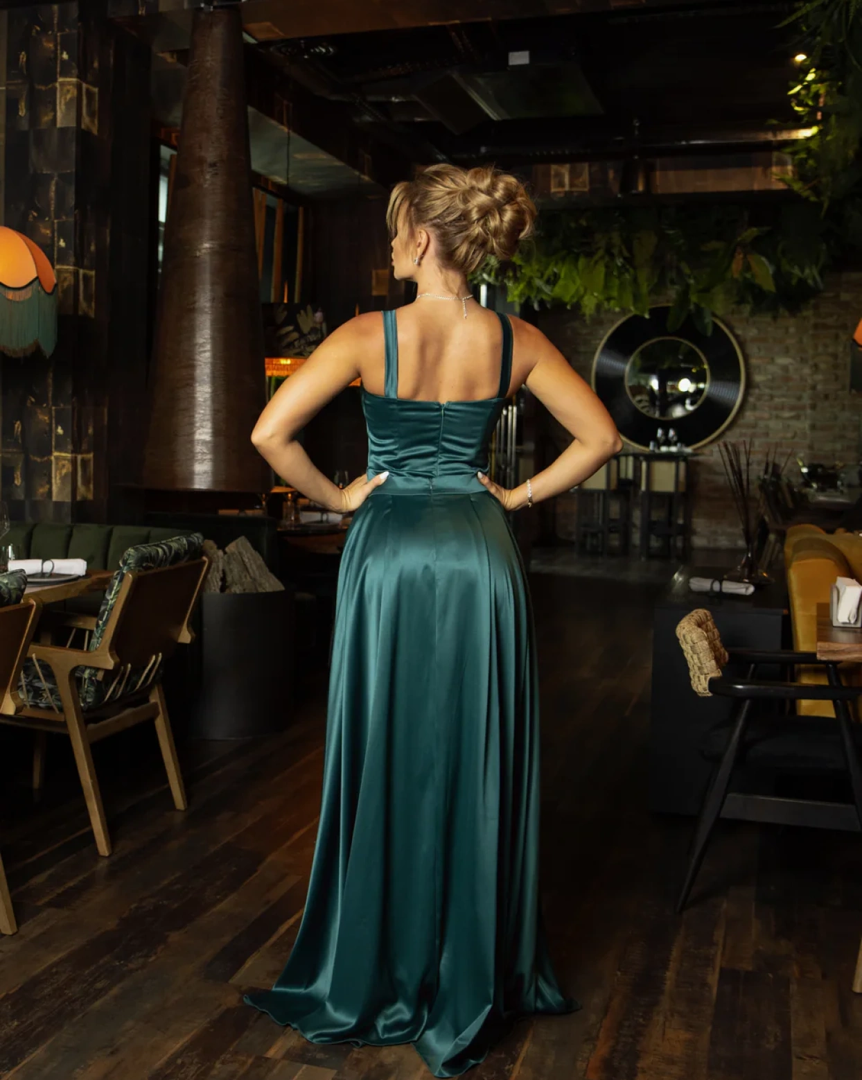 Rochie lunga Ira Verde tafta elastica trena 