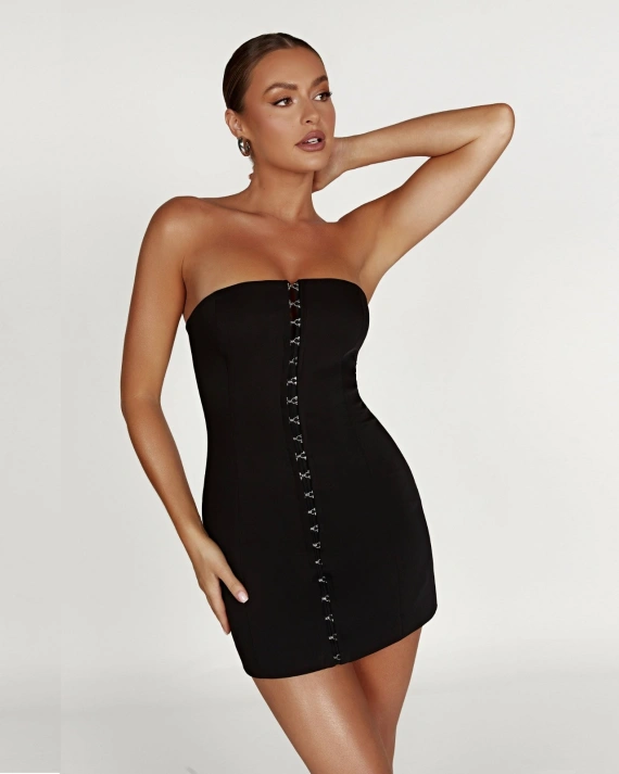 Rochie scurta Zora Negru fermoar ascuns jersey