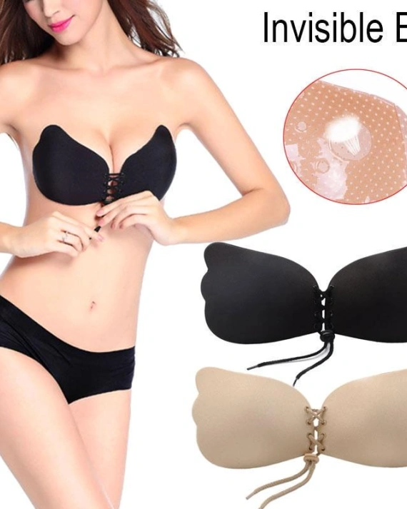 Sutien invizibil Push up fără spate, cu gel autoadeziv, Magic Stick, din silicon Negru