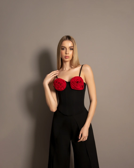 Rosa Corset Top Negru/Rosu