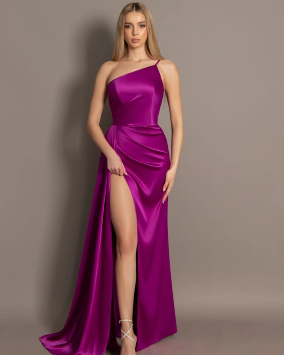 Rochie lunga Umbre Violet tafta elastica cambrata