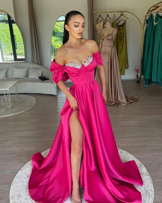 Rochie maxi Allegra cu aplicatii pietre fuchsia