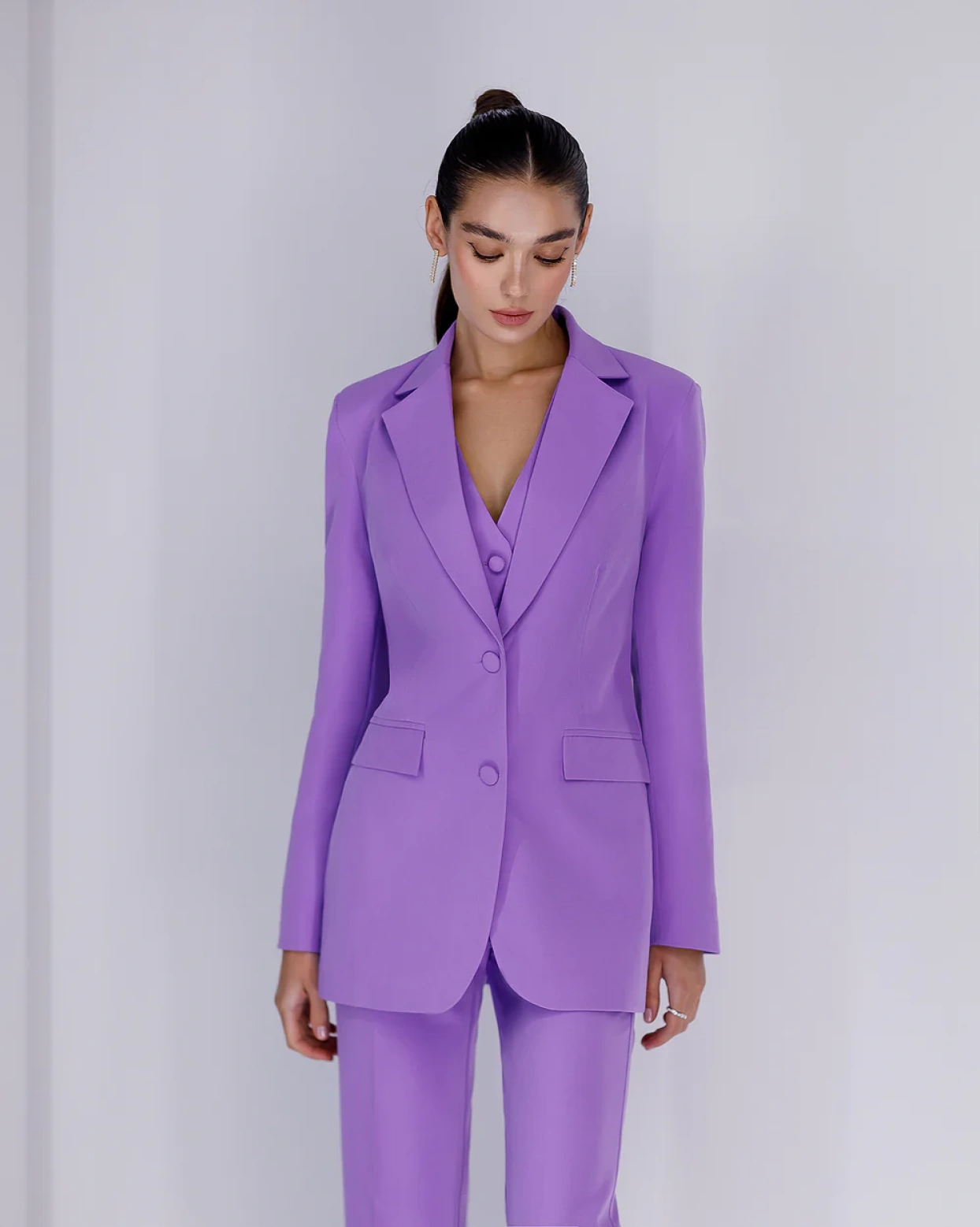 Costum Arya Lila 3 piese sacou vesta pantaloni cu buzunare