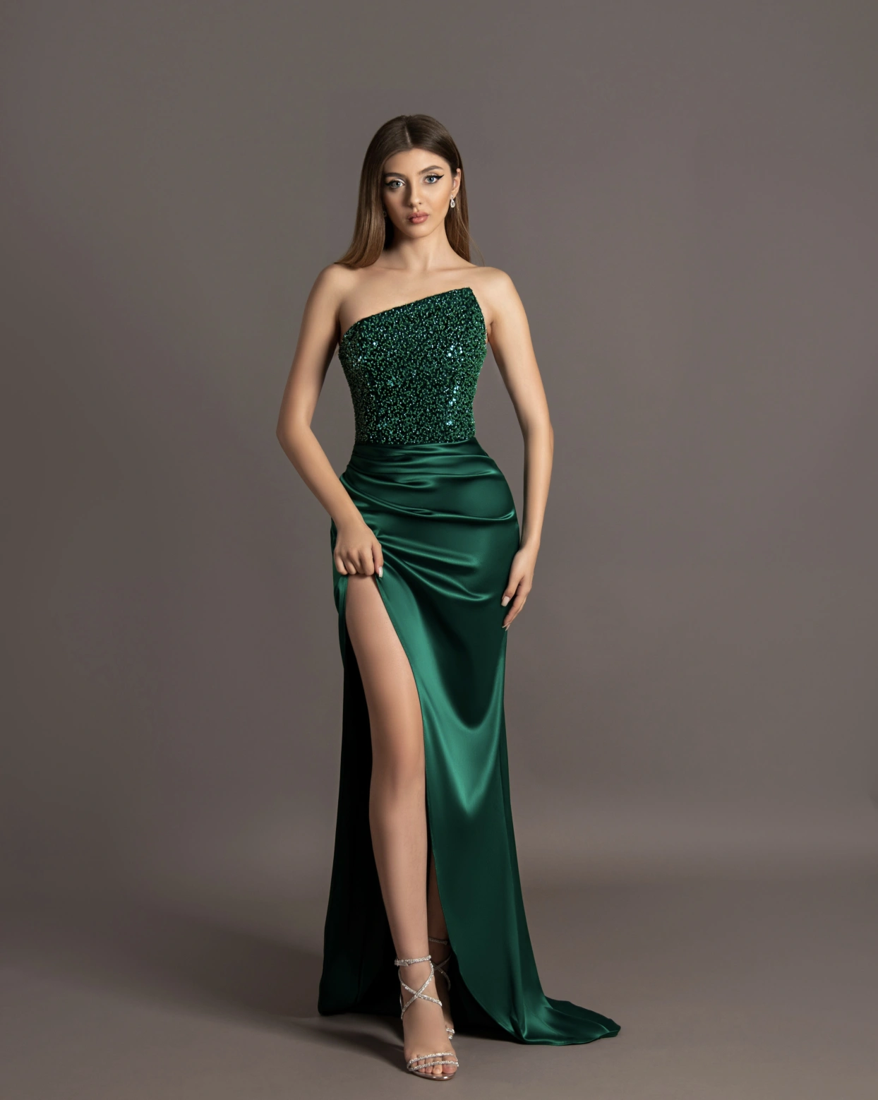 Rochie lunga Wan Verde bust paiete