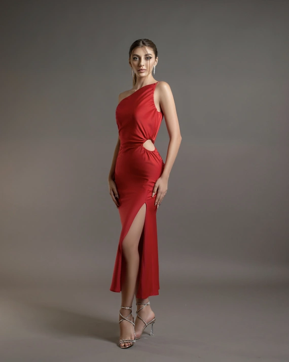 Rochie midi Tiffany Rosu satin elastic  OUTLET