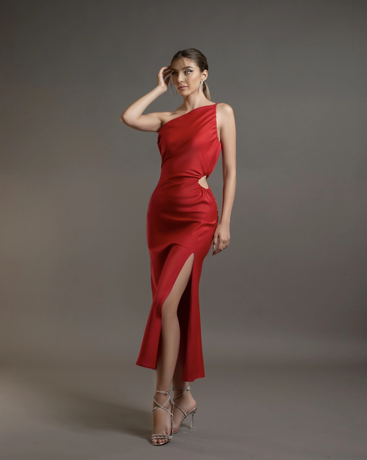 Rochie midi Tiffany Rosu satin elastic  OUTLET