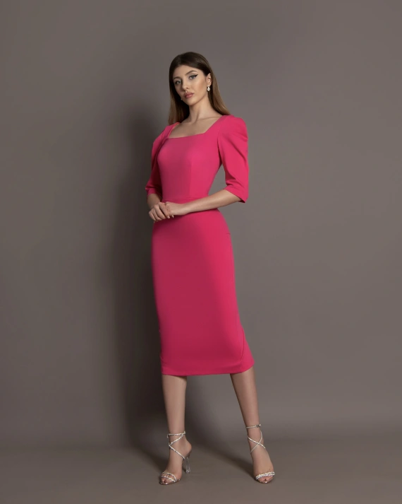 Rochie midi Agatha Fuchsia cambrata stofa