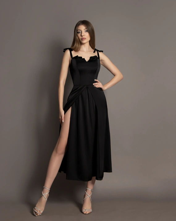 Rochie midi Anais Negru bretele 