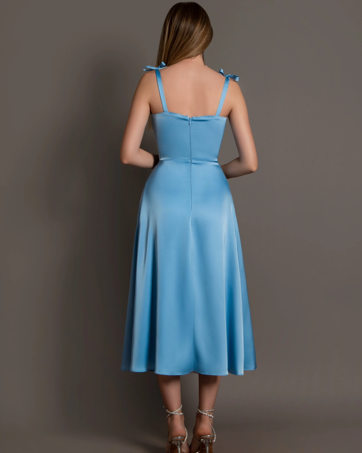 Rochie midi Anais Bleu bretele 