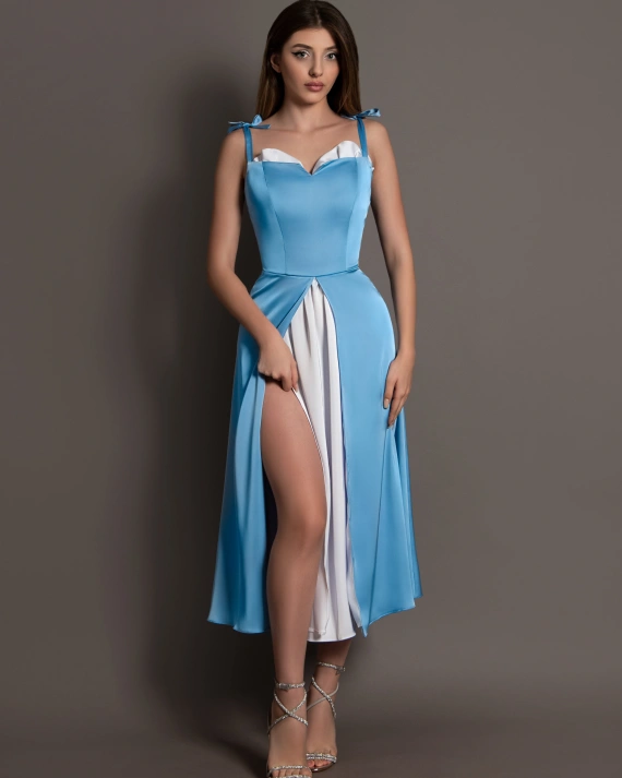 Rochie midi Anais Bleu bretele OUTLET