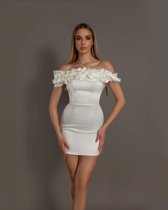 Rochie mini Julia Alb tafta elastica cambrata OUTLET