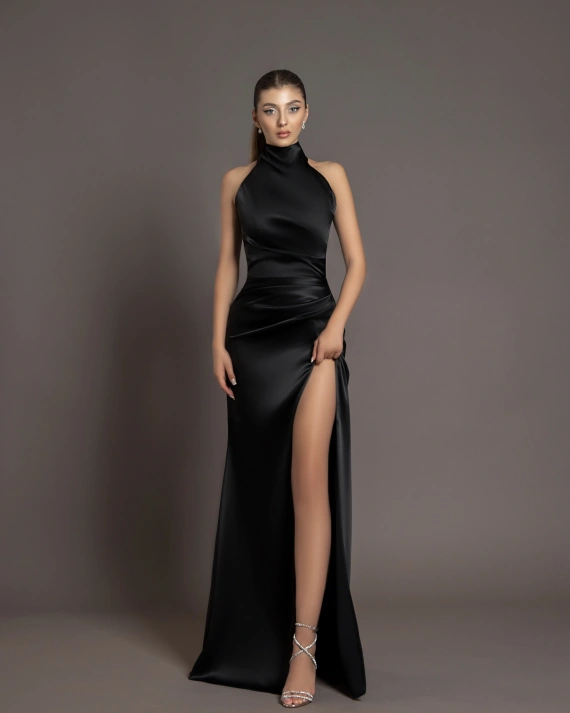 Rochie lunga Lady Negru tafta elastica inchidere spate