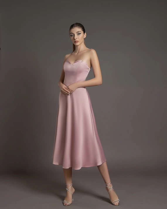 Rochie midi Sophie Pink tafta elastica fermoar ascuns